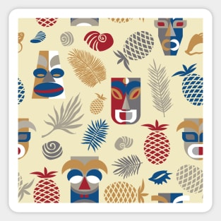 Tiki masks on light yellow seamless pattern Sticker